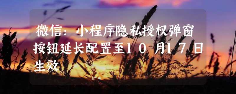 微信：小程序隐私授权弹窗按钮延长配置至10月17日生效