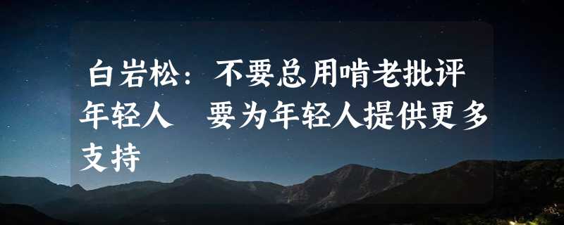 白岩松：不要总用啃老批评年轻人 要为年轻人提供更多支持