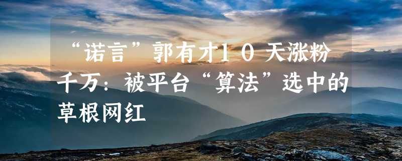 “诺言”郭有才10天涨粉千万：被平台“算法”选中的草根网红