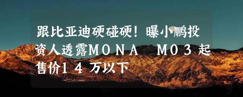 跟比亚迪硬碰硬！曝小鹏投资人透露MONA M03起售价14万以下