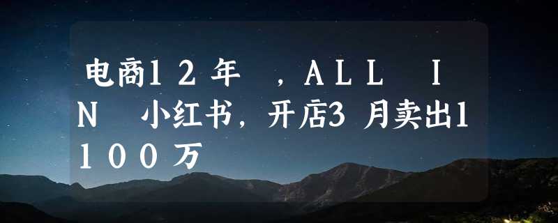 电商12年 ，ALL IN 小红书，开店3月卖出1100万