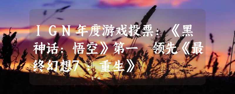 IGN年度游戏投票：《黑神话：悟空》第一 领先《最终幻想7：重生》