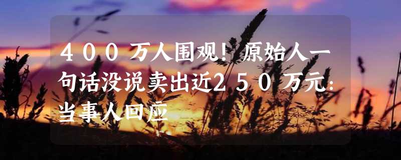 400万人围观！原始人一句话没说卖出近250万元：当事人回应