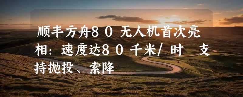 顺丰方舟80无人机首次亮相：速度达80千米/时 支持抛投、索降