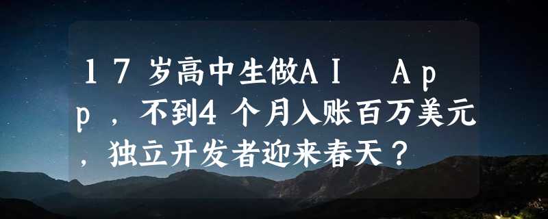 17岁高中生做AI App，不到4个月入账百万美元，独立开发者迎来春天？