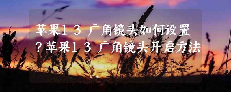 苹果13广角镜头如何设置？苹果13广角镜头开启方法