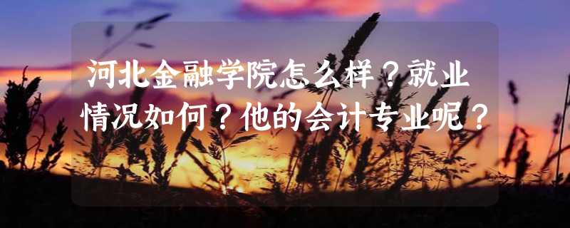 河北金融学院怎么样？就业情况如何？他的会计专业呢？