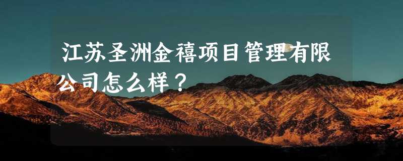 江苏圣洲金禧项目管理有限公司怎么样？