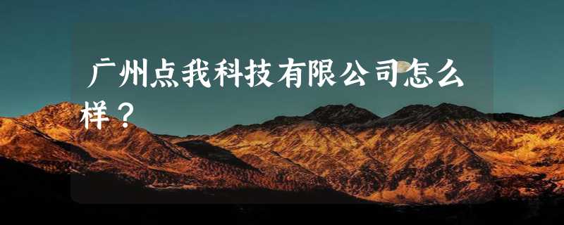 广州点我科技有限公司怎么样？